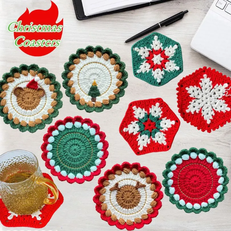 8In1 Festive Crochet Coaster Pattern
