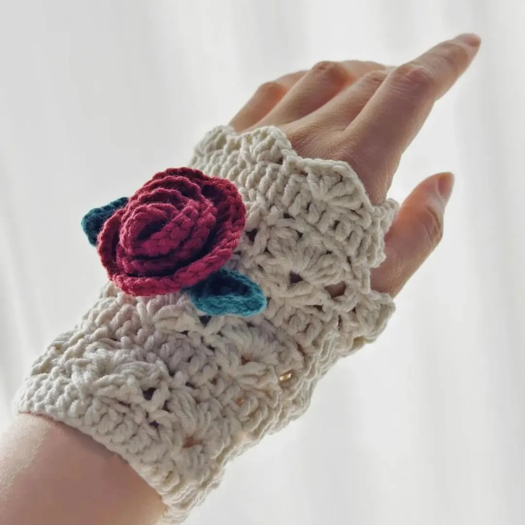 Rose Wrist Warmers Crochet Pattern