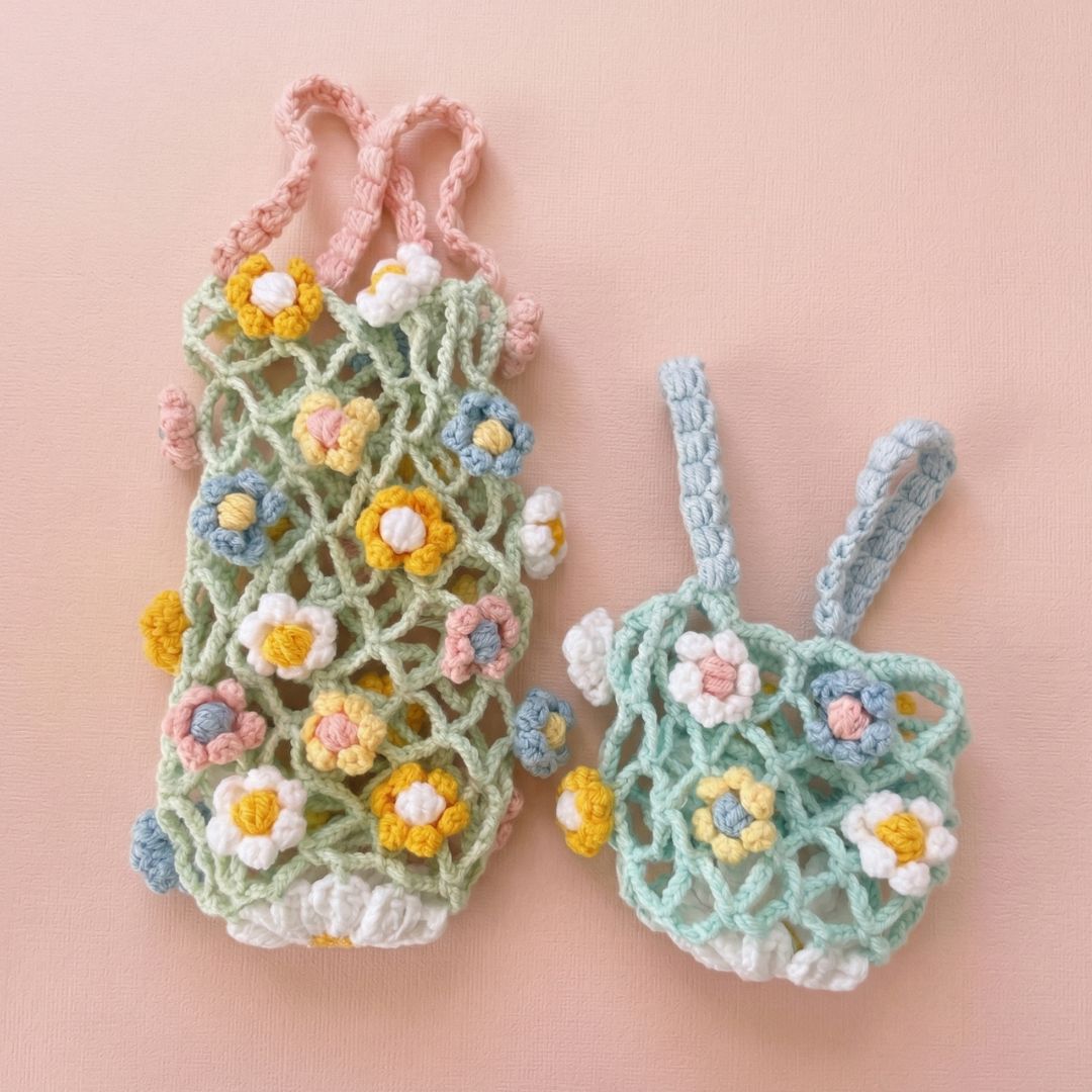 daisy bottle holder crochet pattern (2 sizes)