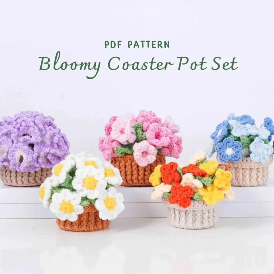 bloomy coaster pot crochet pattern bundle