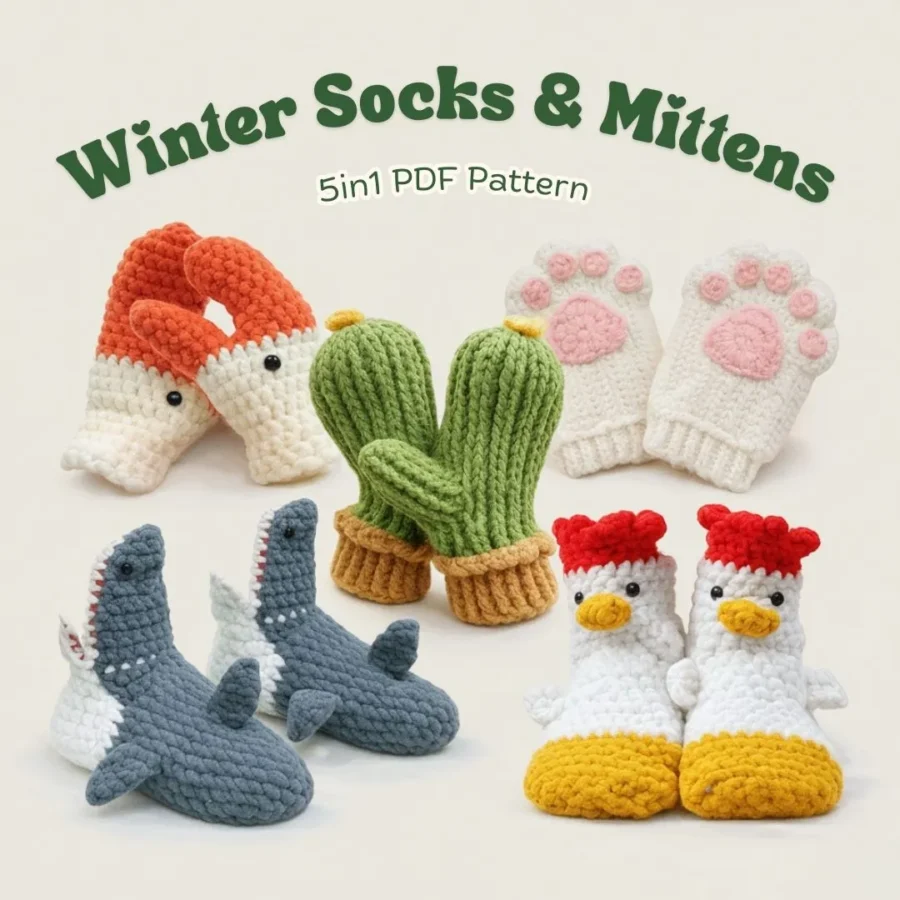 winter socks & mittens crochet pattern bundle